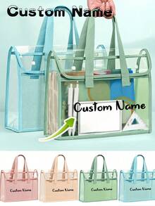 Personalized Transparent Tote Bag, Thick Clear PVC Handbag, PVC Beach Bag - Large Student Storage Bag, PVC Cosmetic Organizer Bag, Stadium Event Transparent Bag, Student & Office Supplies, Back To School File Folder - Multicolor - View 3