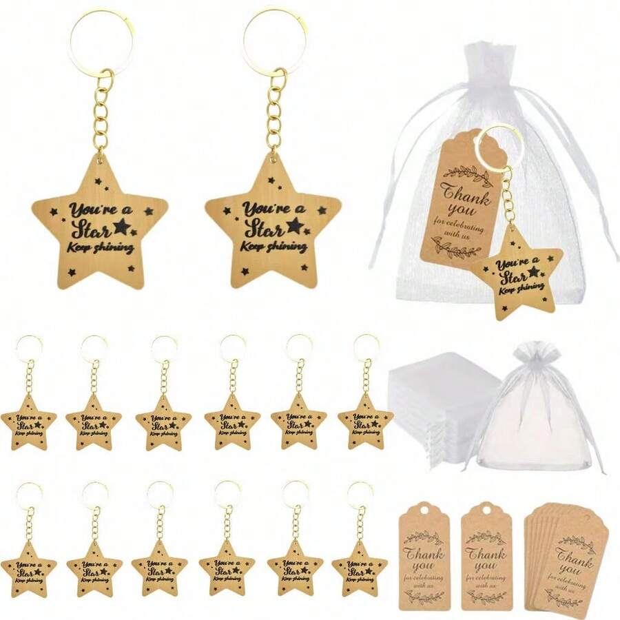 30pcs/10set - "You Are A Star" Star Shaped Keychain Set, With Thank-You Label And Transparent Mesh Bag, Encouragement Gift, Graduation/Birthday/Team/Back To School Gift - Multicolor - View 1