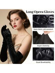 3/2/1 Set 1920s Flapper Accessories - Feather Fan, Headband And Gloves Set, Suitable For Vintage Weddings, Dance Costumes, Themed Outfits (Black) - Multicolor - View 5