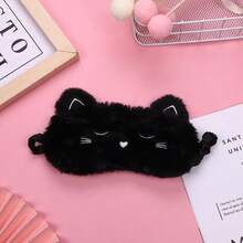 1/2pcsAdorable 3D Cat Plush Sleep Mask, Unisex - Couple's Eye Mask. Adjustable, Soft Polyester Fiber Eye Mask With Elastic Straps, Suitable For Office Naps, Travel, And Home Use. - Multicolor - View 8
