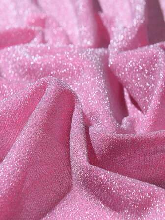 1pc Starry Sky Woven Pink Glitter Fabric, Lightweight Draping Shiny Chiffon, Wedding Decoration Dress DIY Craft Material