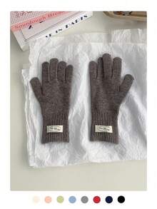 Guantes sin dedos de lana gruesos y largos de unicolor minimalista, forrados de pelusa, cálidos y a prueba de viento para ciclismo y actividades al aire libre, guantes de punto de color caramelo para pantalla táctil, cálidos y versátiles guantes sin dedos de punto largos para mujer en otoño/invierno