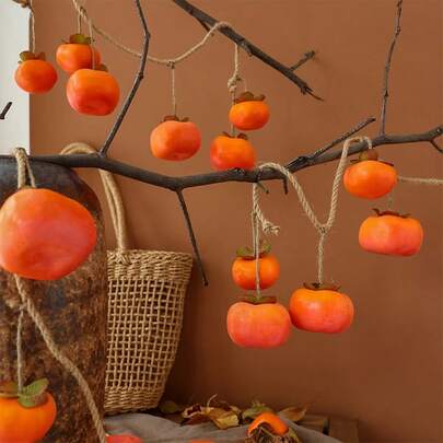 1pc/1 String/3 Strings Realistic Persimmon String Decor, Bright Color And Shape, Harvest Season Decoration For Festive Atmosphere, Suitable For Indoor/Outdoor Wall, Entrance, Garden Decoration