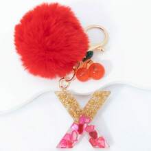 1 Piece Of Rose Red English Letter Resin Keychain With Bubble Hair Ball And Red Cherry Decoration 18K Gold Lobster Buckle Design, Suitable For Bag Chains, Mobile Phone Hanging Chains, Keychains, And Gifts For Friends And Mothers - Red - View 29