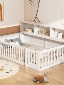 Daybed, 90*200cm Daybed, Sofa Bed, Bedside With Storage Compartment, Bed With Slatted Base (Without Mattress), Railing, Pine Wood, White - White - View 2