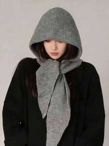 1pc Women's Solid Color Triangular Hooded Scarf Cowl Neck Warmer, Cute & Street Style, Versatile, Knitted Hat For Autumn/Winter, Suitable For Indoor And Outdoor Commute Outfits