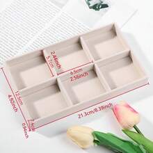1-Piece 6-Compartment Minimalist Home Velvet Jewelry Box Earring/Stud Organizer Tray DIY Bead Tray Drawer Storage Necklace/Ring/Accessory Organizer Dust-Proof Jewelry Box Storage Display Case - Beige - View 3