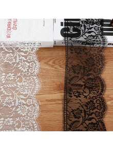 3米波浪形蕾丝花边，18厘米宽单边蕾丝花边，尼龙无弹力蕾丝滚边，适用于DIY连衣裙、半身裙、服装装饰 - 黑色 - 查看 2