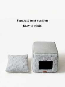 1pc Gray & White Chessboard Pattern Pet Nest With Removable Cushion, Thermal Lined Windproof Warm Foldable Design, Stable Support Thickened Soft Sleep Bed For Dogs & Cats Up To 27.5lb, Indoor Cozy Sleeping Bag - Multicolor - View 5