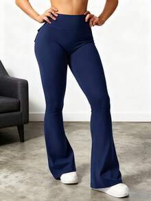 YEOREO Flare Leggings With Pockets For Women Butt Lifting Gym Yoga Leggings Flare Leggings Joggers For Women Fall Clothes For Women Winter Clothes For Women - Hải quân - Xem 2
