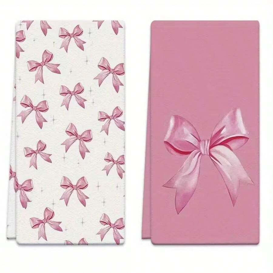 2/4pcs Butterfly Print Kitchen Towels, Absorbent Cartoon Heart & Bow Design, Reusable Washable Hand Towels For Home, Kitchen, Bathroom, Car, Window Cleaning - Soft Knitted Dish Cloths, Valentine's Day Decor - Multicolor - View 1