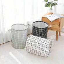 1 pieza Cesto de ropa sucia para el hogar, cesta de almacenamiento de regalo, cubo de almacenamiento de juguetes, cesta de lavandería de tela a cuadros, caja de almacenamiento plegable y resistente al agua grande para el baño, el dormitorio, la habitación - Blanco - Ver 10