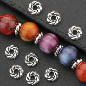 50pcs/100pcs/200pcs Vintage Silver Spiral Wheel Spacer Beads, Round Twisted Spacers For DIY Bracelets, Necklaces, Earrings, Hair Accessories, Craft Making