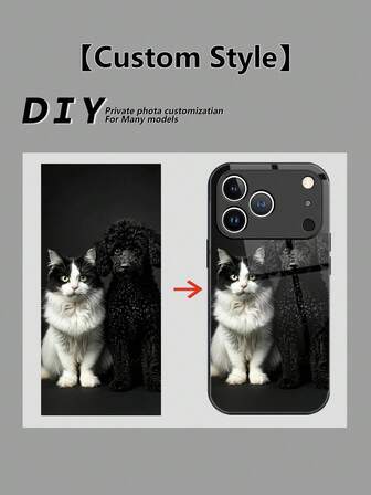 1 pieza Funda de teléfono personalizada con foto de mascota (gato/perro), hecha de vidrio templado en la parte trasera + borde suave de TPU, compatible con Samsung S24 Ultra/S25 Ultra y Apple 17 ProMax/16 ProMax/15 Pro/14 Plus/13 Pro/12 Pro Max/11/XsMax/8/7/6 Plus, diseñada con tu propia foto (selfie/familia/mascota/amigo) como un regalo personalizado para mamá