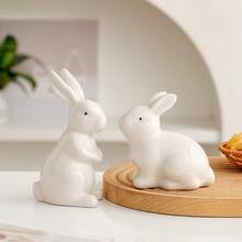 1pc Ceramic White Cute Easter Bunny Home Decor Figurine, Entryway Decoration - Multicolor - View 5