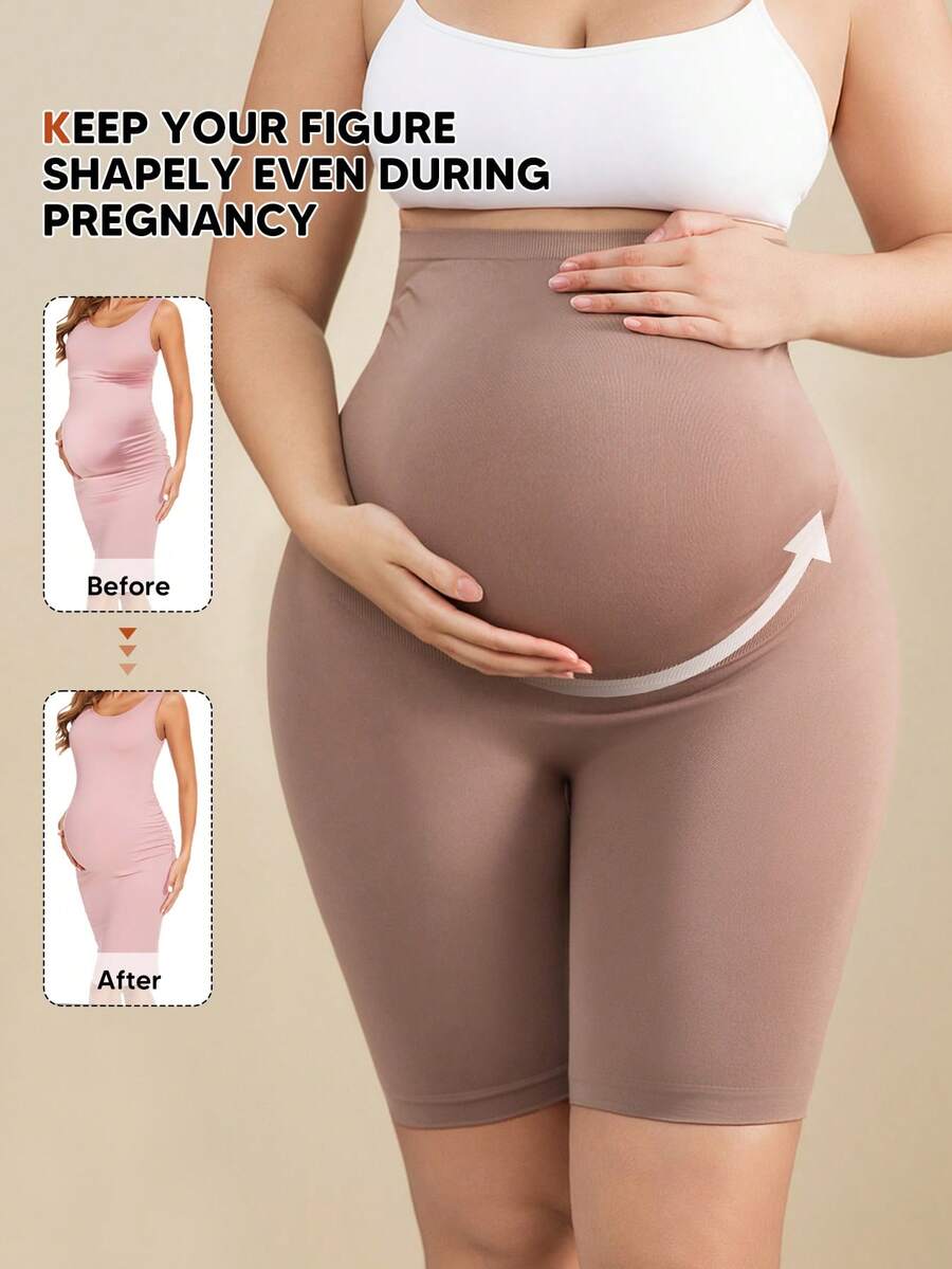 Maternity Soft Elastic Waist Comfortable Belly Support Shorts - Khaki - View 1