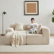 114-Inch Corduroy Modular Sofa Boneless Couch, Featuring An Inlaid Structural Design, Three Throw Pillows, Wider Backrest Design And Four Freely Configurable Modules. - Beige + Corduroy + 4 Seat - View 9