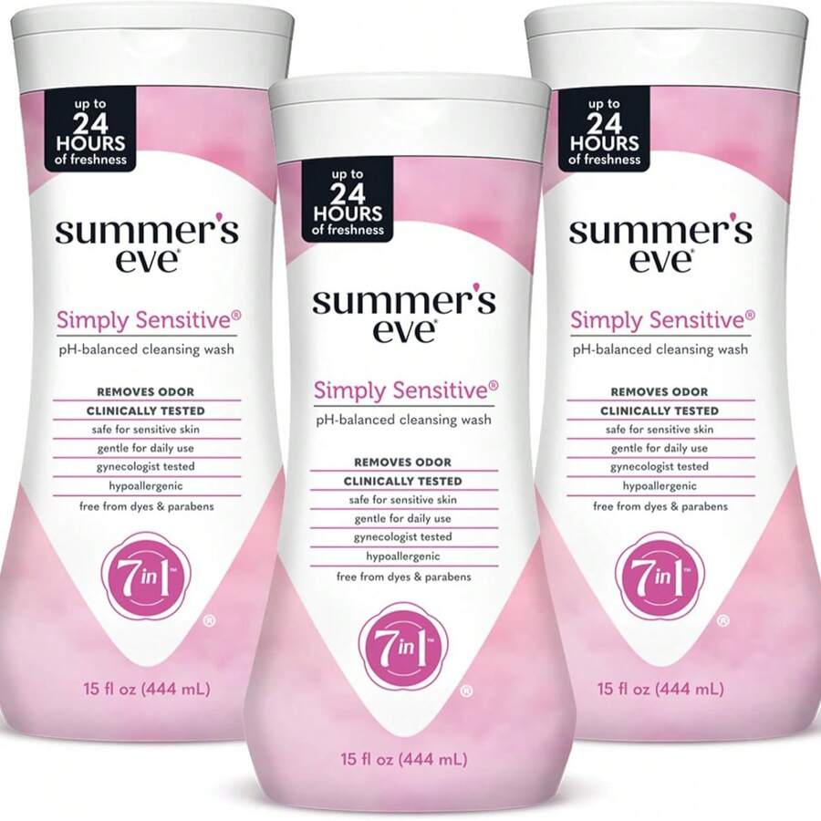 Summer's Eve Simply Sensitive All-Over Daily Feminine Wash, Gentle PH-Body Wash For Women, Removes Vaginal Odor, 15 Fl Oz, Pack Of 3, Fresh Start New Year Set, Daily Refresh Essentials - Đơn giản là nhạy cảm - Xem 1
