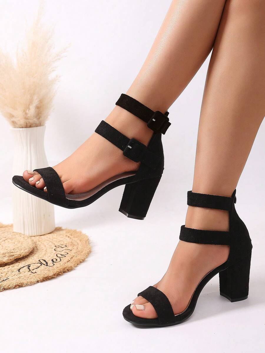 New Comfortable Minimalist Sexy Strap Roman Open Toe Chunky Heel Breathable Lining Women Sandals - Black - View 1