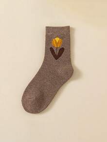 5 Pairs Of Tulip Patterned Socks, Thickened With Velvet, Suitable For Autumn And Winter, Sleeping At Home, Going Out, And Sports Youth (18-40 Years Old) - Multicolor - View 7