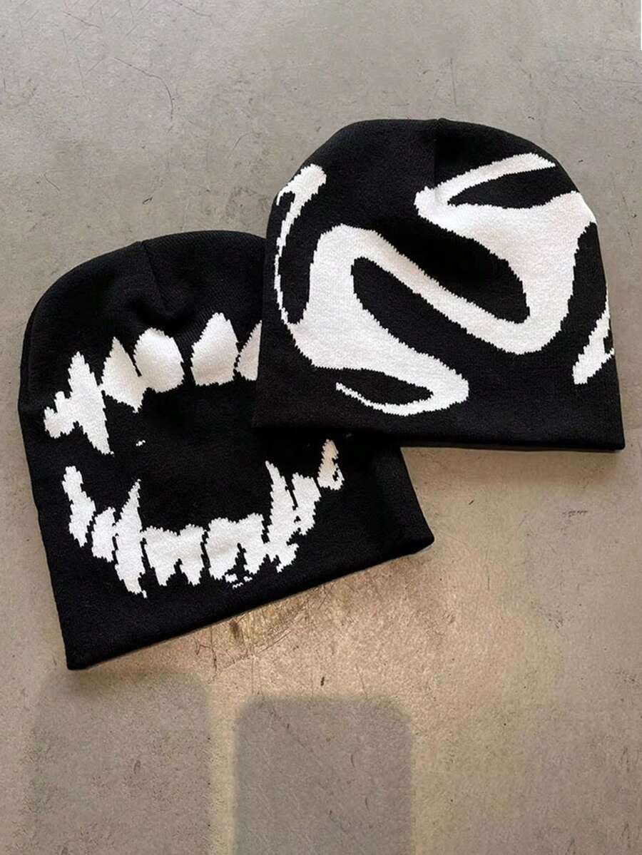 趣味美式针织帽，街头嘻哈保暖针织帽，秋冬保暖配饰 - 彩色 - 查看 1