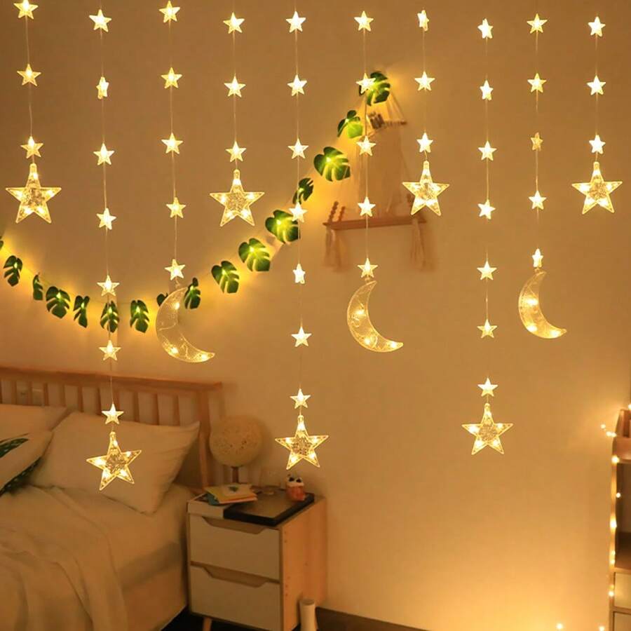 1 Stück Ramadan Halbmond Lichterkette, 300cm, batteriebetrieben, geeignet für Ramadan Dekoration, Hochzeit, Geburtstag, Hausparty, Raumdekoration, Dekobeleuchtung, Eid Al-Fitr Zubehör - Weiss - Übersicht 1