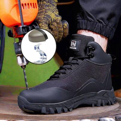 Botas de trabajo de hombre, botas de hombre, zapatos de hombre, botas de protección, botas al aire libre, botas de trabajo de altura, punta de acero anti aplastante, suela de goma resistente al desgaste, antideslizante anti pinchazo, protección de tobillo de altura, no se apesta durante mucho tiempo, zapatos especiales para exteriores para obras de construcción, zapatos de trabajo
