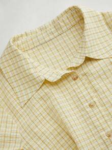 女士时尚格子短袖衬衫 - 黃色 - 查看 2