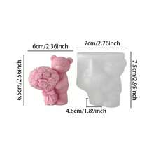 1 pieza Molde de silicona 3D en forma de oso lindo sosteniendo un ramo de tulipanes, fácil de limpiar y de uso múltiple para velas de aromaterapia, adornos de yeso, manualidades de resina, decoración de dormitorio, regalo para el Día de San Valentín/Boda/Día de la Madre/Día de la Mujer/Día de las Niñas/Temporada de Graduación/Boda y Cumpleaños - Blanco - Ver 9