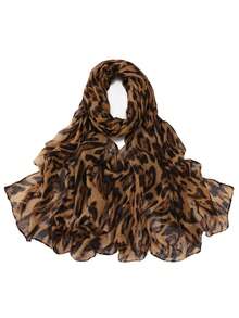 1pc Classic Leopard Print Scarf, Women's Long Shawl Wrap Fashionable Neck Scarf Thin Versatile Headscarf