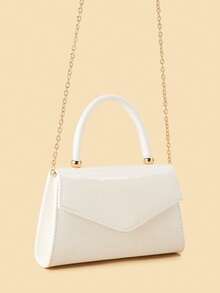 时尚纯色镜面手提包，优雅女士商务包，适合女性日常通勤、约会、派对、婚礼、晚宴和正式场合。可搭配婚纱、礼服、晚礼服和生日礼服。 - 白色 - 查看 4