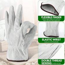 20 Pairs Leather Work Gloves Heavy Duty Durable Cowhide Leather Driver Gloves Construction Industrial And Personal Use Wood Cutting Garden Working, Large Size - Initial - View 4