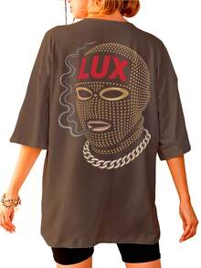 Camiseta Oversized Luxo Perigoso Streetworld Unissex ref4244 - Marrom - Visão 4