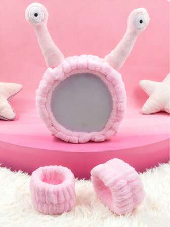 3-delars spa-pannband och armbandsset, roligt snigelögon-sminkpannband, bandeau-hårband, mjukt plyschigt hårband för ansiktet, hudvårdspannband, handledstvättband, bandeau-hårhållare, handledsmanschetter i korallfleece, bandeau-hårband, Halloween-kostymtillbehör, julklappar till kvinnor.