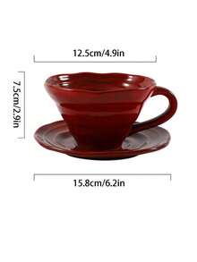 1pc Handmade Reddish Glaze Coffee Cup & Saucer, Breakfast Milk Cup, Swirl Mushroom Bowl, Suitable For Home, Restaurant, Cafe, High-End - Multicolor - View 12