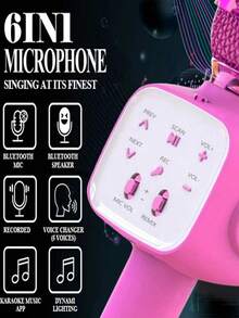 AKKHOO 无线麦克风、集成麦克风和扬声器、多功能卡拉OK麦克风、无线电容式麦克风 - 玫紅色 - 查看 3