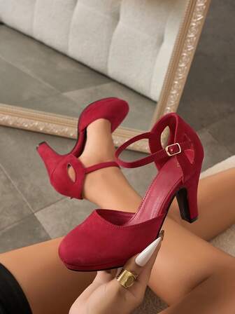 Tacones altos de plataforma con correa y hebilla de unicolor para mujer, elegantes tacones altos para fiestas, bodas y eventos formales, zapatos de plataforma cómodos, tacones versátiles y de moda para el trabajo y todas las estaciones, tacones altos con tobillera de piel sintética multifuncional, impermeables y antideslizantes