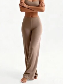 Pantalones de estar por casa casuales de unicolor para mujer - Camel - Ver 2
