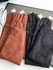 1 Pair Elegant Women's Long Suede Arm Warmers, Suitable For Parties, Outings, Girls' Birthdays, And Can Be Used As Gloves, Autumn/Winter - A - View 10