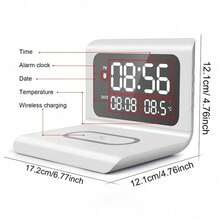 6 合 1 无线充电器，带时间和温度显示、床头桌面时钟、充电底座，兼容 16/15/14/13/12/11 Pro Max/Mini/Plus/XR/X/8、2/3/4/Pro 和 Galaxy S25/S23/S22/S21/S20 等。 - 黑色 - 查看 3