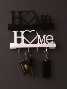 1pc HOME Key Holder Wall Mount Entryway Organizer Rack With Hooks, No Drilling Required, Home Decor For Living Room