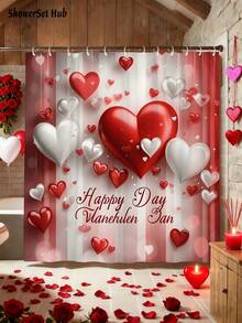 Valentine's Day Decorations1/3/4pcs Red White Heart Shower Curtain Bathroom Sets,Romantic Waterproof And Wear-Resistant Accessories,With 12 Hooks - Includes Toilet Seat Cover, Bath Mats, And Rugs - Plastic Fabric - Washable,Mildew-Resistant - Perfect For Holiday Decor,Home/Bedroom/House/Western/Spring Decor,