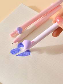 3pcs Random Color Creative Macaron Heart Erasable Gel Pen Set, 0.5mm Fine Tip Expandable Pen, Suitable For Smooth Journaling And Office Stationery - Multicolor - View 9