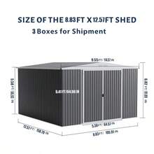 Cobertizo de almacenamiento exterior de metal de 3 x 3,6 m, resistente a la intemperie, para herramientas de jardín, con entrada con cerradura y ventilación para patio, cortacésped, bicicletas y equipo. - Blanco y Negro - Ver 4