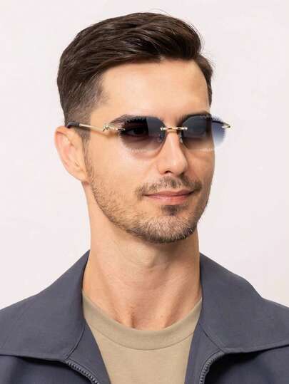 1 par de gafas de moda con marco de metal rectangular para hombres, de estilo vintage minimalista y chic, adecuadas para la calle, el transporte, el parque, pasear al perro, ciclismo