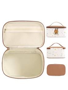 1件/3件套可爱小熊化妆包套装，刺绣小熊化妆包系列，便携式旅行洗漱包，大容量护肤包，甜美风格化妆包，适合女孩、青少年和女性，完美的生日礼物、圣诞礼物、友谊礼物、返校用品、宿舍必备、送给闺蜜的美容包套装 - 白色 - 查看 9