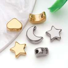 2 hạt thép không gỉ hình mặt trăng sao, hạt rời, hạt kim loại, hạt trơn nhỏ, dùng làm vòng tay, vòng cổ, trang sức tự làm - Nhiều màu - Xem 3