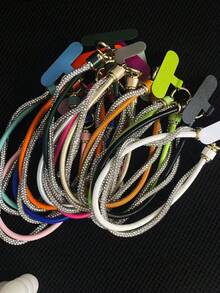 1pc INSY Rhinestone Embellished PU Leather Wristlet Phone Lanyard Bag Charm - Multicolor - View 2