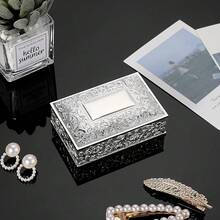 Hipiwe Rectangular Silver Jewelry Box Small Trinket Storage Box Deluxe Treasure Chest Case Earring Ring Necklace Organizer Decorative Keepsake Box Christmas Gift For Women,SmallSize,3.9inchx2.5inchx1.5inch - 3,9 inch x 2,5 inch x 1,5 inch - Xem 8