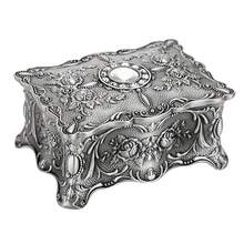 Hipiwe Vintage Jewelry Box, Small Enameled Trinket Box Organizer Rectangular Treasure Chest Box Jewelry Decorative Box Keepsake Gift Box Case For Women,3.7x 2.7x 2 Inch,Small,MetallicGrey - MetallicGrey - View 1